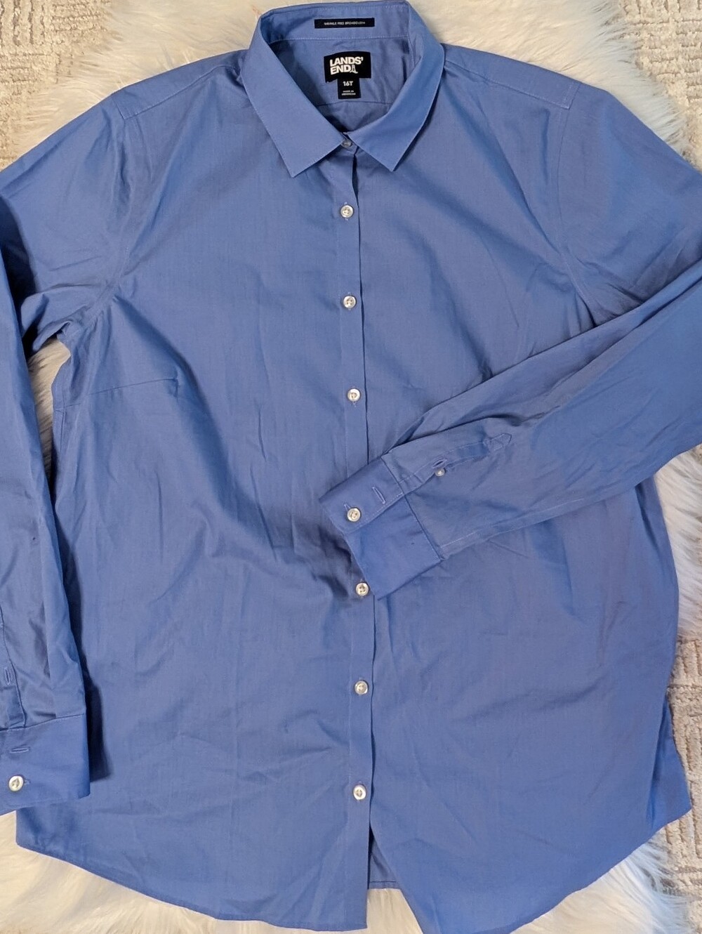 Lands' End Women's Blue Button-Front Dress Shirt 16T Long Sleeve Wrinkle Free